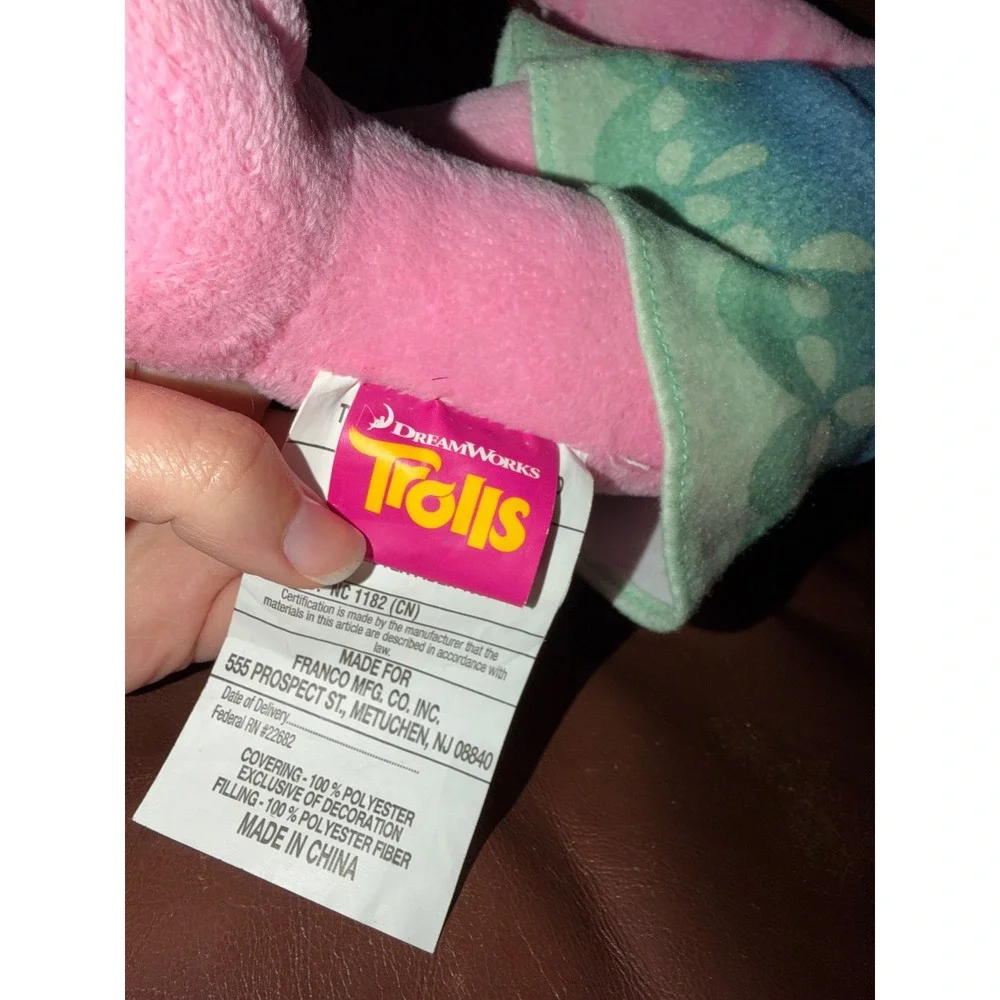 DreamWorks Trolls Poppy Plush Doll Pink Hair Blue Flower Headband Franco‎ Mfg